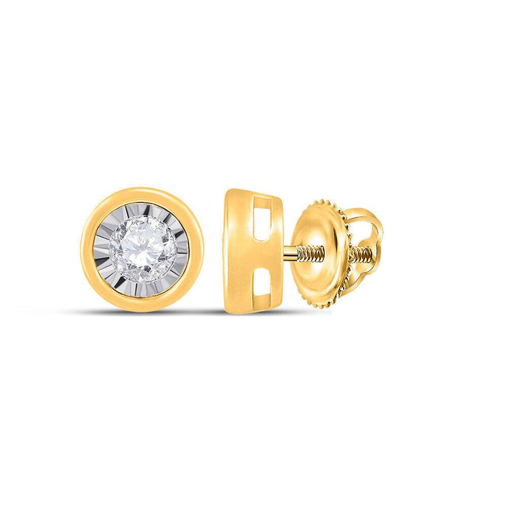 Round Diamond Solitaire Stud Earrings 10k Yellow Gold Screw Back